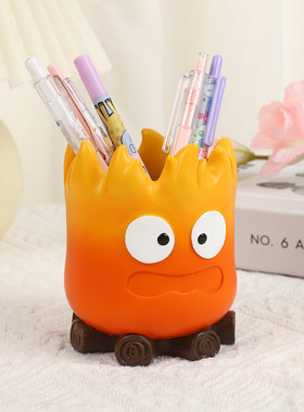创意可爱搞怪笔筒学生卡通火焰摆件办公室桌面大容量化妆刷收纳盒