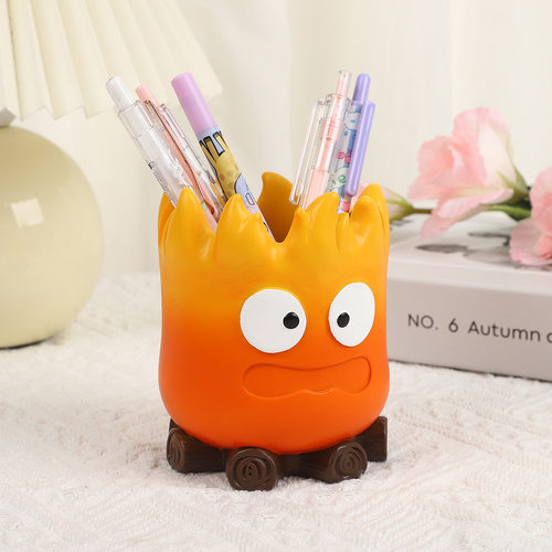 创意可爱搞怪笔筒学生卡通火焰摆件办公室桌面大容量化妆刷收纳盒