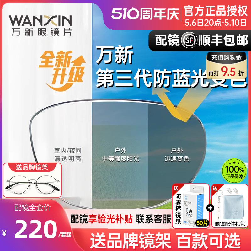 万新睿思变色防蓝光镜片近视遮阳智能变灰色男款防紫外线眼镜片女