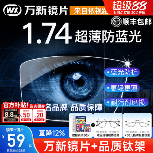 万新超薄高度防蓝光实体店镜片