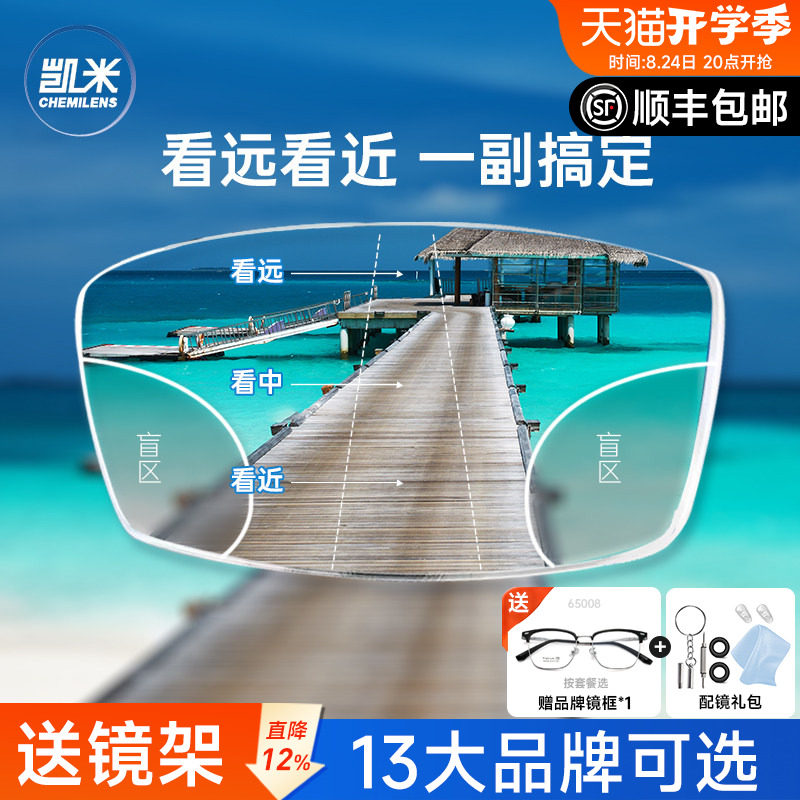 韩国凯米内渐进多焦点眼镜片U6防蓝光看远看近两用薄远视老花镜片