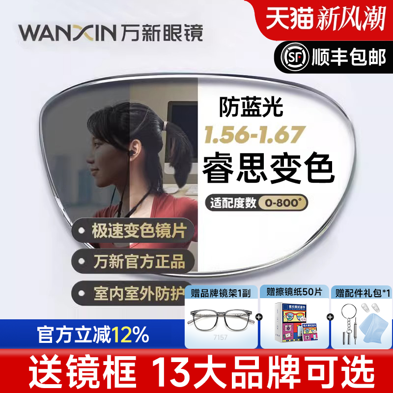 万新睿思变色防蓝光镜片近视遮阳智能变灰色男款防紫外线眼镜片女