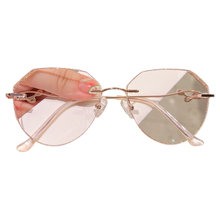 菲尔渡边多边形复古超轻无框近视眼镜素颜镜女防蓝光大脸显瘦1081