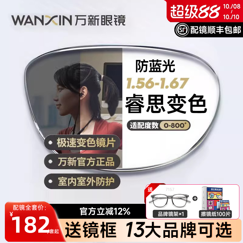 万新睿思变色防蓝光镜片近视遮阳智能变灰色男款防紫外线眼镜片女