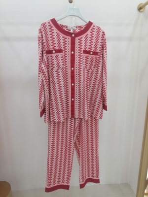 亲亲吾衣春秋冬女款天丝棉圆领开衫长袖家居服睡衣515068