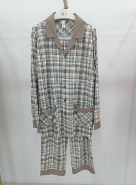佐雅秋冬男款纯棉厚款翻领开衫长袖家居服睡衣525004