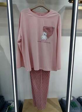专柜正品奥立美春秋冬女款纯棉圆领套头长袖家居服睡衣套装23320