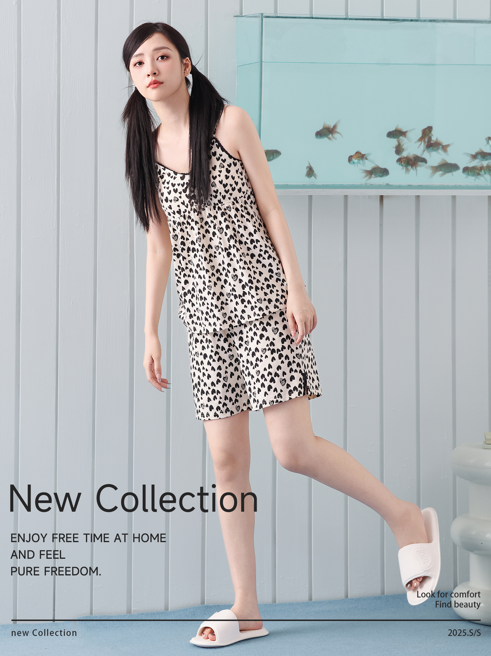 花可儿春夏新款吊带短裤带胸垫凉感棉家居服睡衣可外穿10407