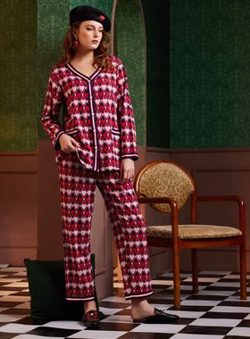 亲亲吾衣秋冬女款纯棉V领开衫长袖厚款家居服睡衣315010