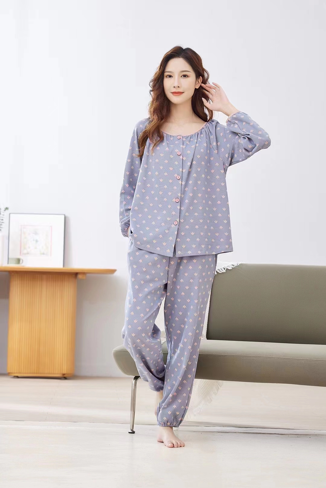 专柜正品佐雅秋冬女款纯棉圆领套头长袖家居服睡衣315087