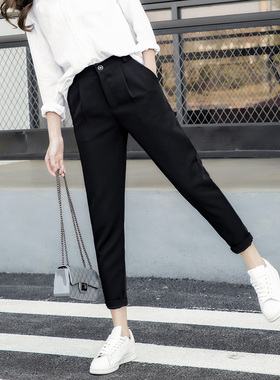 黑色九分西装裤女夏季薄款2024新款高腰显瘦春秋休闲哈伦萝卜裤子