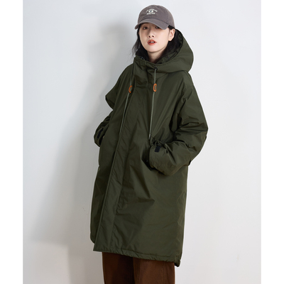 冬季连帽加厚中长款过膝羽绒服女