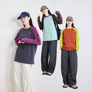 春秋德绒保暖撞色刺绣潮流长袖T恤女休闲运动风百搭户外打底衫薄