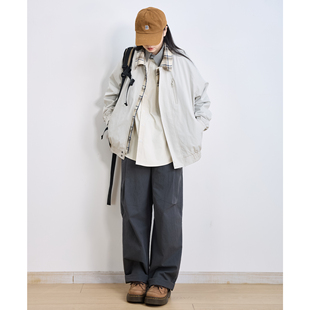 春秋新款美式复古风假两件格子撞色翻领夹克男女宽松百搭短外套潮