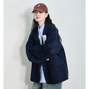 春季新款工装风双排扣灯芯绒西装女廓形宽松外套高级感休闲薄夹克