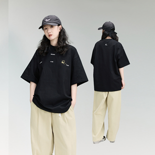 夏季纯棉黑色短袖T恤男女宽松休闲百搭趣味潮流印花圆领上衣夏季t