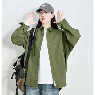 春秋新款日系工装学院风纯棉衬衫男女情侣宽松廓形长袖休闲衬衣潮