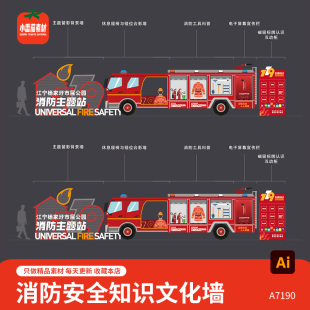 户外消防安全宣传宣传栏119消防火警消防主题站文化墙ai设计素材