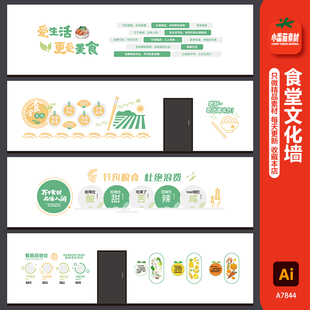 食堂餐厅标语文化墙珍惜粮食杜绝浪费背景墙展板ai设计素材模板
