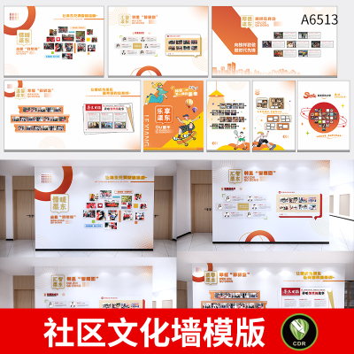 邻里社区文化墙模板社区活动风采宣传栏小区照片墙CDR设计素材