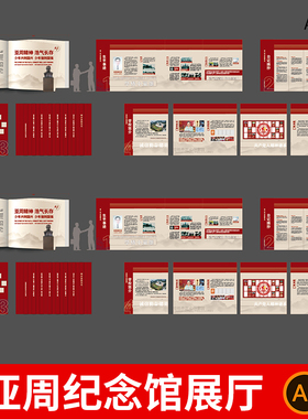 亚周精神纪念馆展厅文化墙学习红色精神文化主题教育背景墙素材