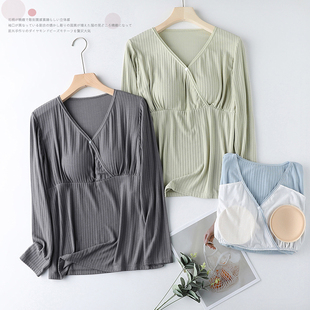 哺乳衣上衣莫代尔孕妇长袖春秋薄款产后打底喂奶衣夏季月子服外出