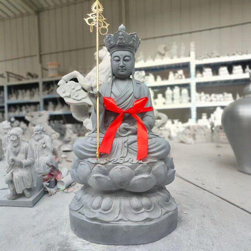 青石雕刻地藏王菩萨禅杖佛像