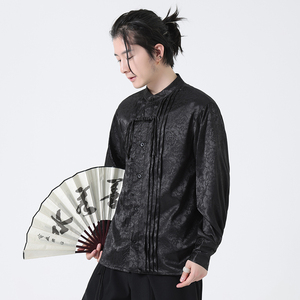 秋新中式风缎面复古流苏盘扣休闲长袖衬衫衬衣男女C517P65