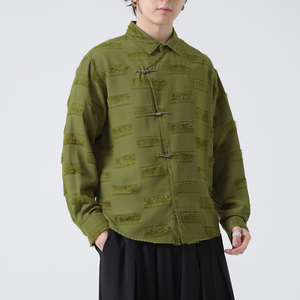 秋装新中式潮风流苏金属盘扣长袖衬衫男衬衣小外套 C519 P70图片