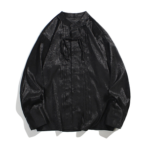秋装新中式风潮缎面复古流苏盘扣休闲长袖衬衫男衬衣 C517 P65图片