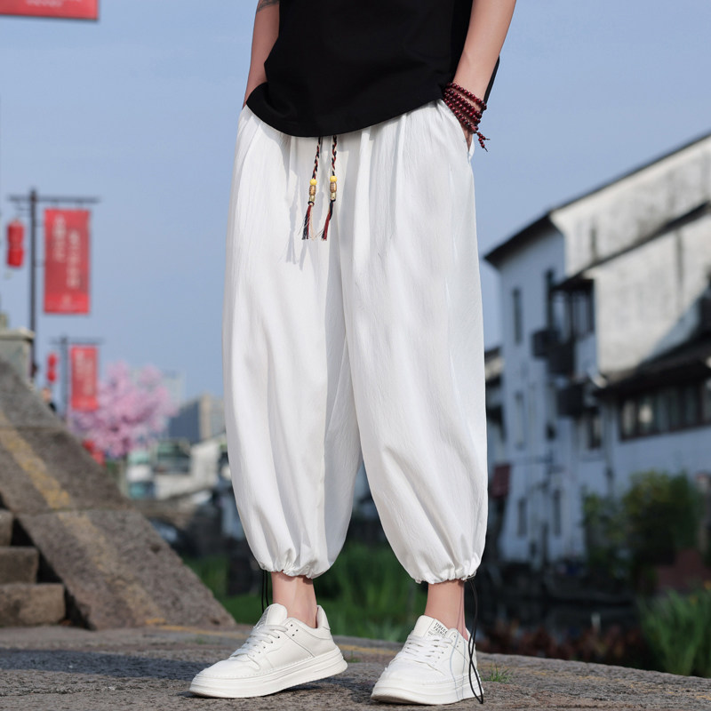 风新中式男阔腿裤夏季薄款休闲九分裤子宽松直筒裤M172P38,男装休闲裤,钱塘788(原4013)