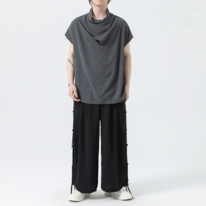 新中式风夏装冰丝薄堆领休闲套装男 上衣M150 P38 裤M161 P50图片