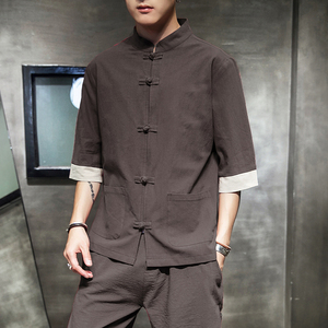 风 春夏盘扣复古五分袖汉服男士唐装男装开衫小外套 M138 P40图片