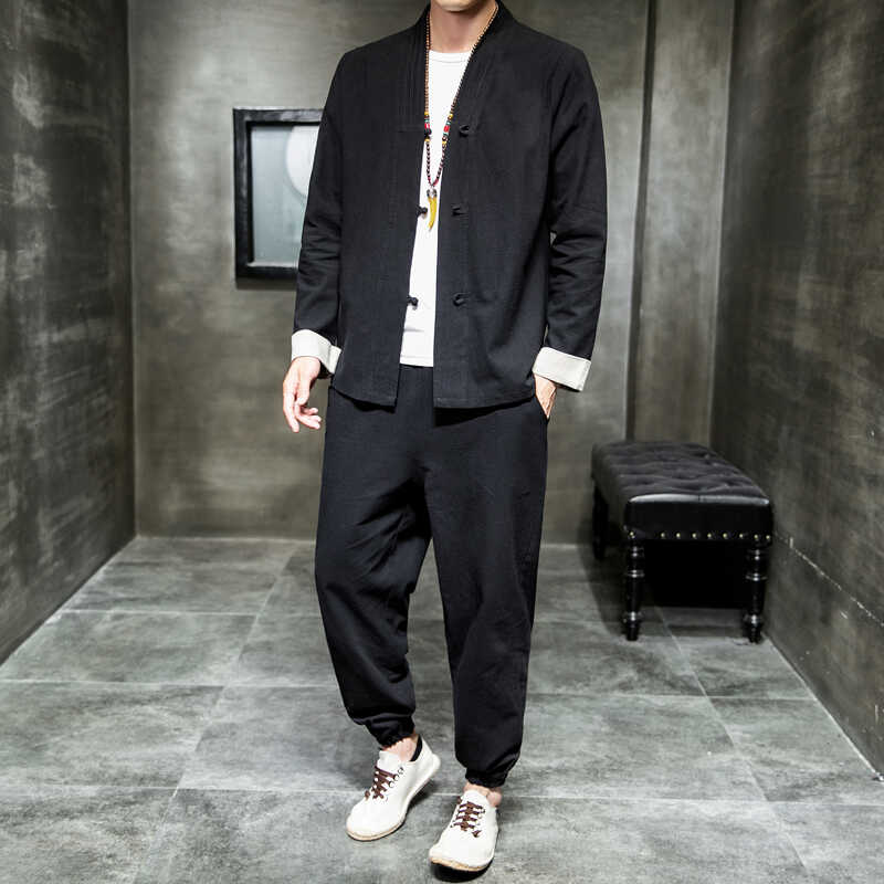 新中式风男装盘扣外套秋居士服茶服汉服唐装套装男A821P110,男装休闲套装,钱塘788(原4013)