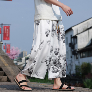 风夏新中式水墨画大码冰丝裤运动裤哈伦裤阔腿裤男 M167 P45,女装休闲裤,钱塘788(原4013)
