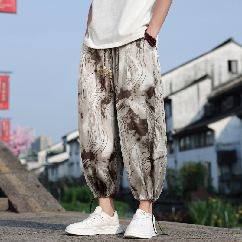 宽松新中式束脚休闲裤薄款男潮灯笼裤夏季风冰丝裤M170P45,男装休闲裤,钱塘788(原4013)