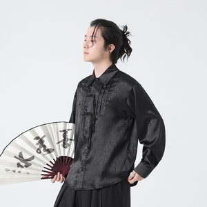 秋新中式风缎面流苏盘扣休闲长袖衬衫男女衬衣上衣 C523 P60图片