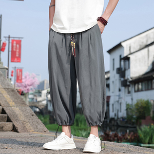 风男阔腿裤夏季新中式休闲九分裤子宽松大码直筒裤 M172 P38图片