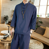 瑜伽服禅服茶服居士服新中式唐装汉服风男装套装A801P85，男装休闲套装，钱塘788(原4013)
