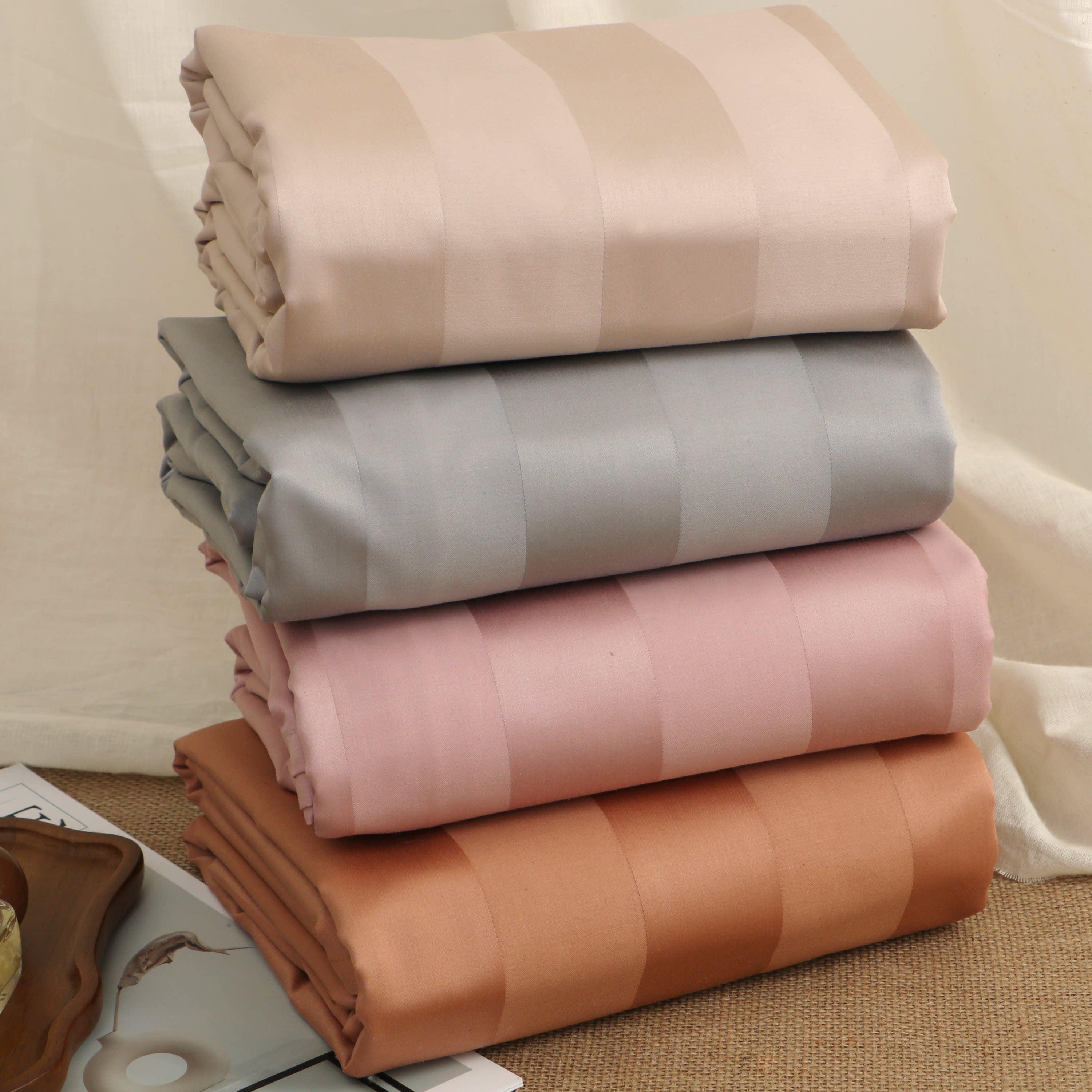 高奢纯棉床单单价1400根高密全棉被单素色贡缎面高级感被套三件套