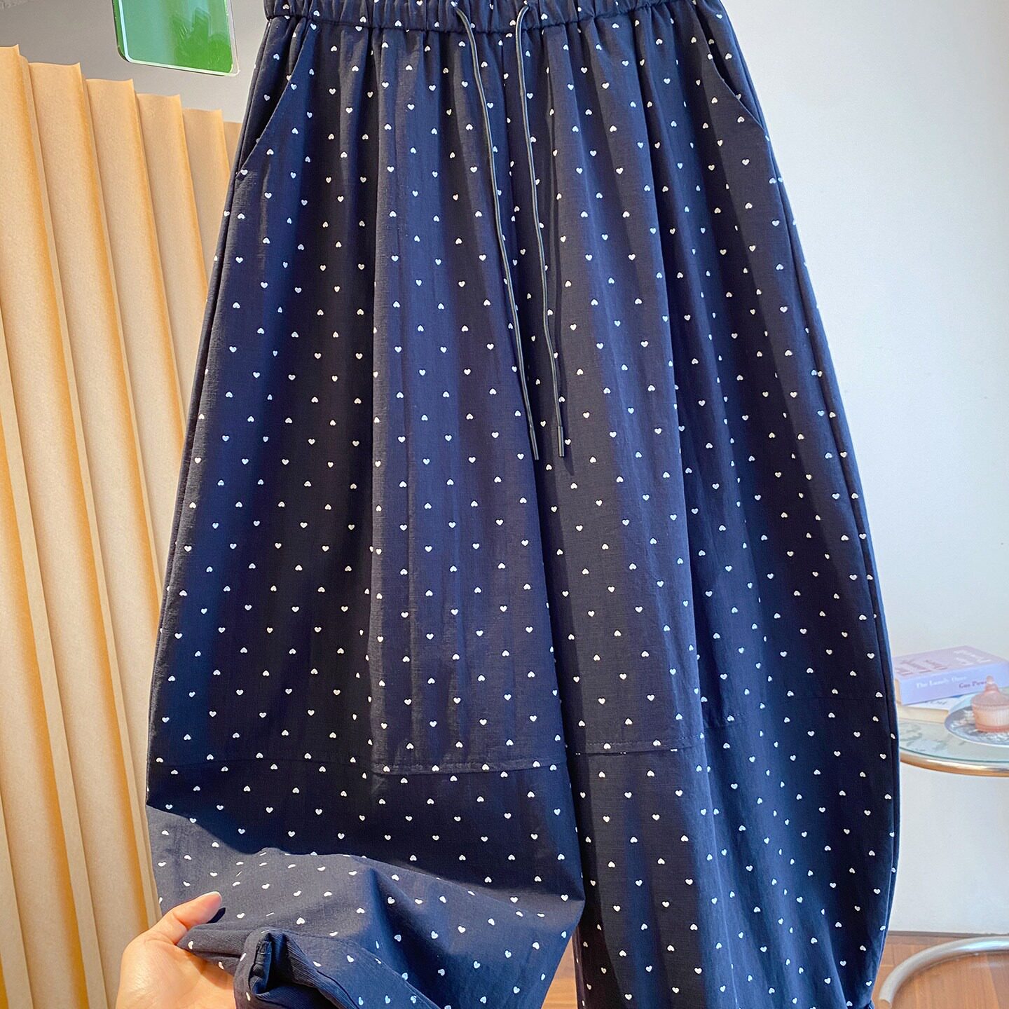 韩系波点裤子女夏2026新款宽松休闲百搭弯刀裤阔腿裤超好看九分裤