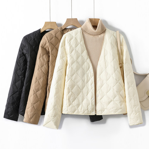 实拍2025冬季新款轻薄羽绒棉服女内胆V领保暖打底外穿夹棉外套