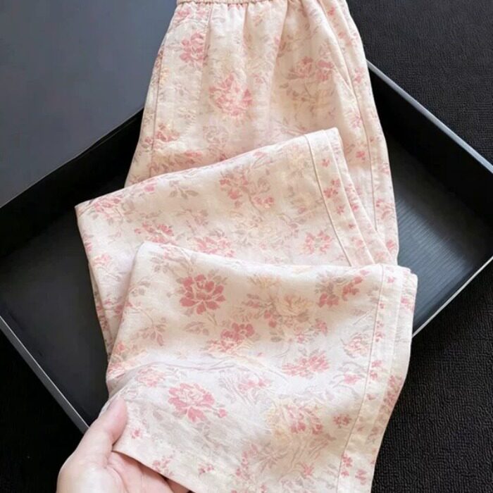 碎花直筒裤女2026年夏季新款高腰显瘦百搭休闲裤子
