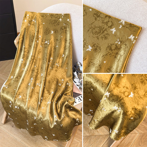 新中式设计感提花缎面半身裙高腰垂感长裙艺术印花裙