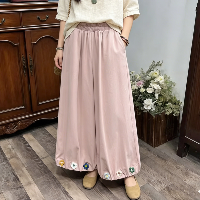 减龄花苞裤钩花灯笼裤女夏季休闲裤高腰宽松斜纹棉阔腿裤