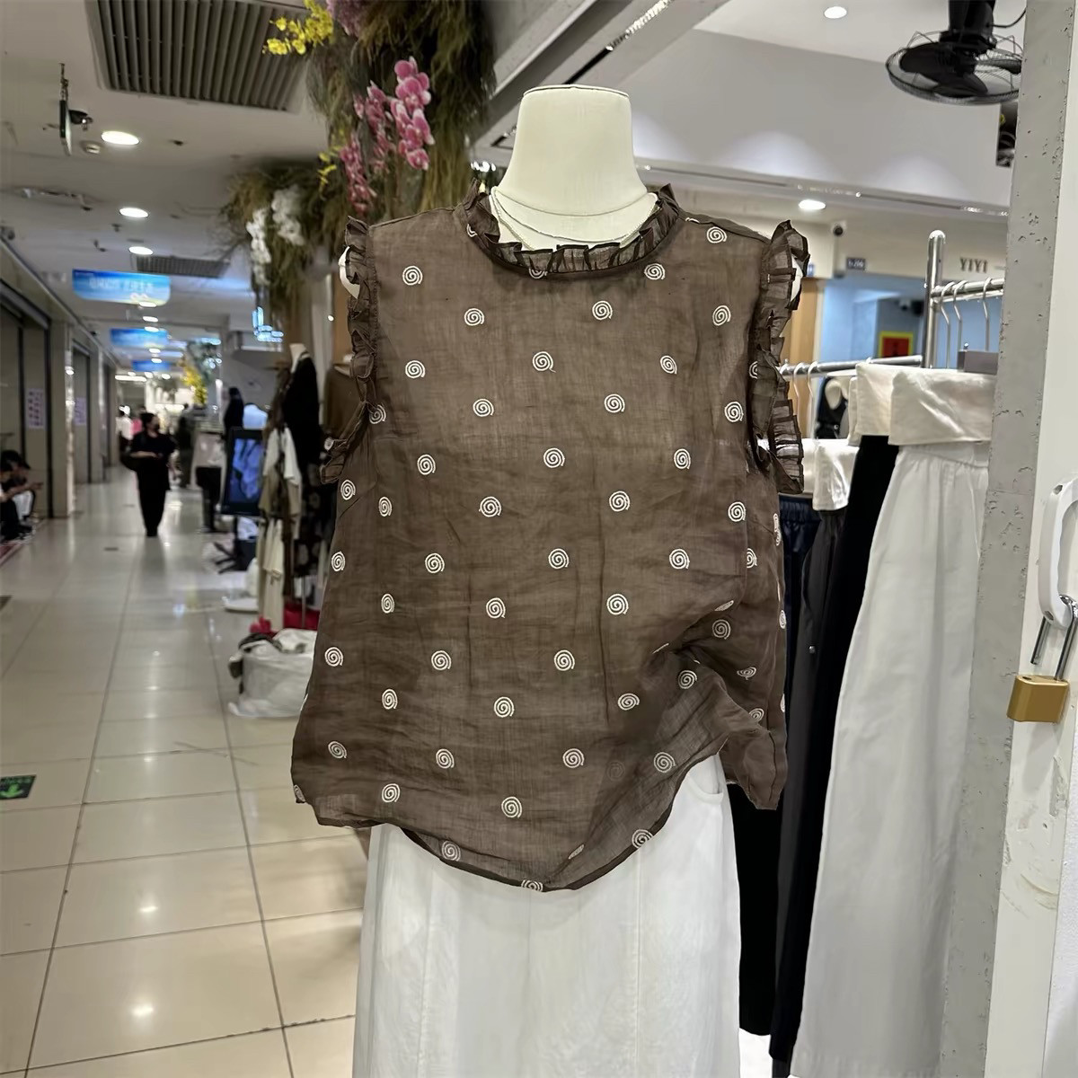 棉印花衬衫女无袖背心夏季新款木耳边衬衣复古洋气减龄小衫