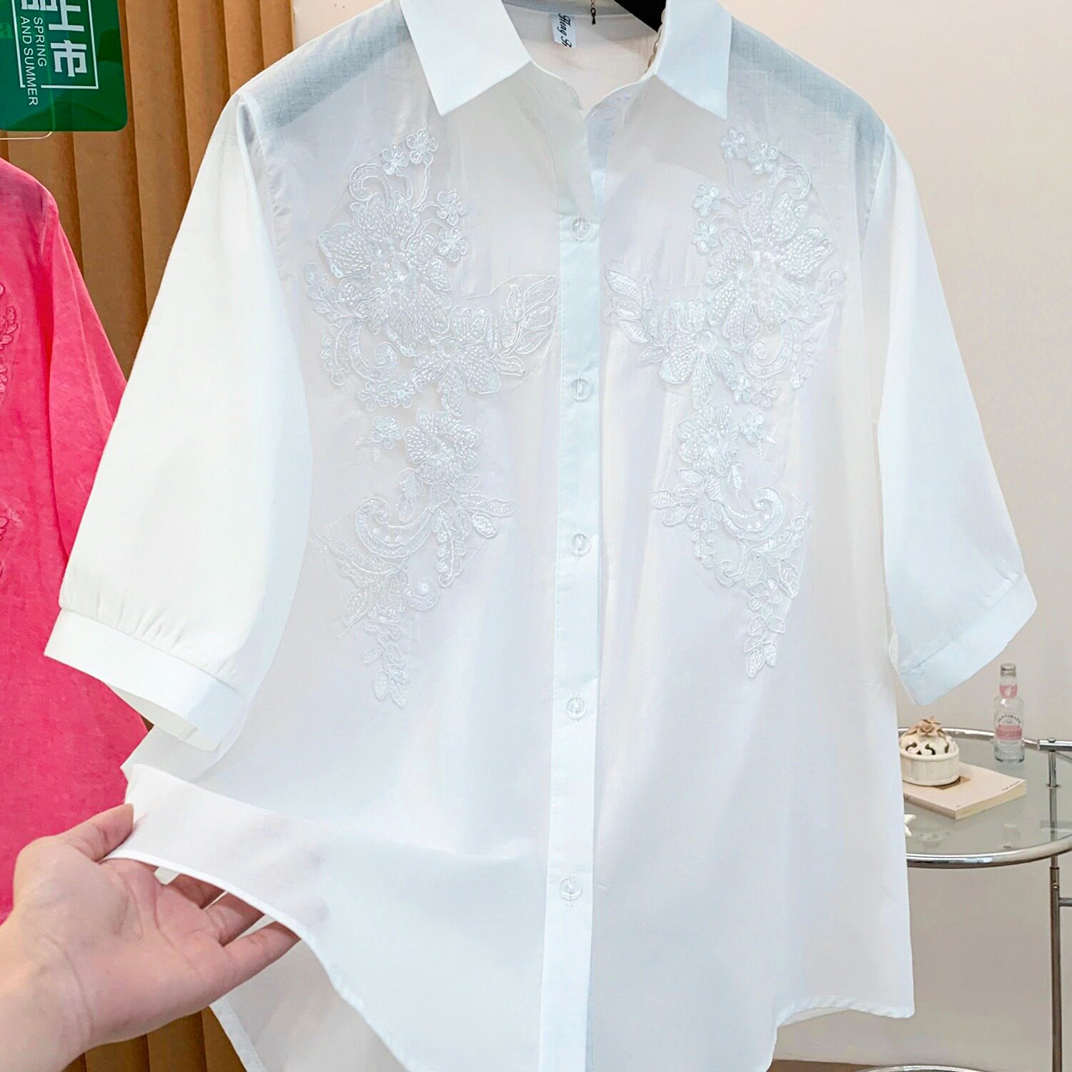文艺气质中长款棉麻中袖上衣翻领宽松显瘦薄款原创休闲女装衬衫夏
