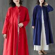 2019 mới size lớn của phụ nữ mỏng mùa xuân và mùa thu cardigan áo dài tay cotton và áo khoác dài bằng vải lanh - Trench Coat