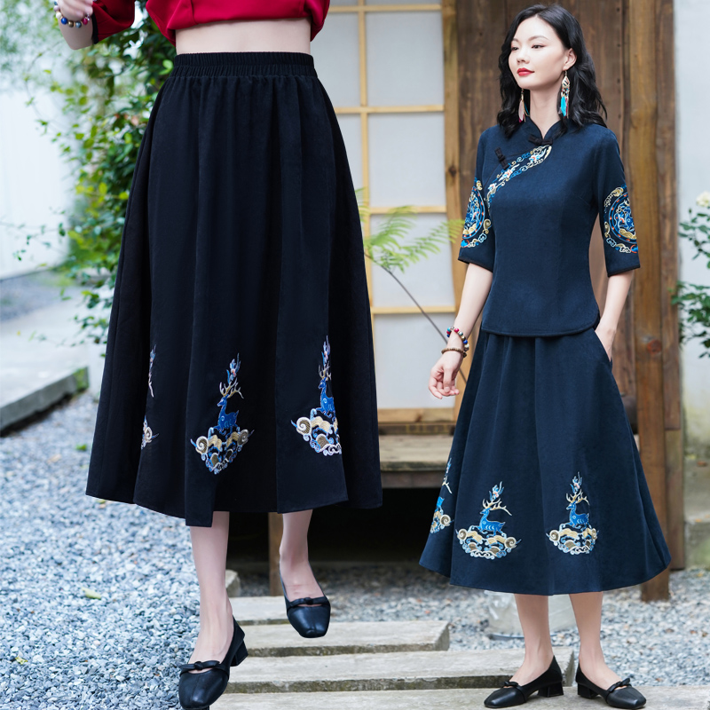 2021新款春秋百搭大摆裙A摆裙 麻纯色重工刺绣中腰半身长裙|msdalam kategori Butik wanita / wanita, skirt - dari Buy2taobao.com untuk memberikan perkhidmatan ejen Taobao profesional membeli