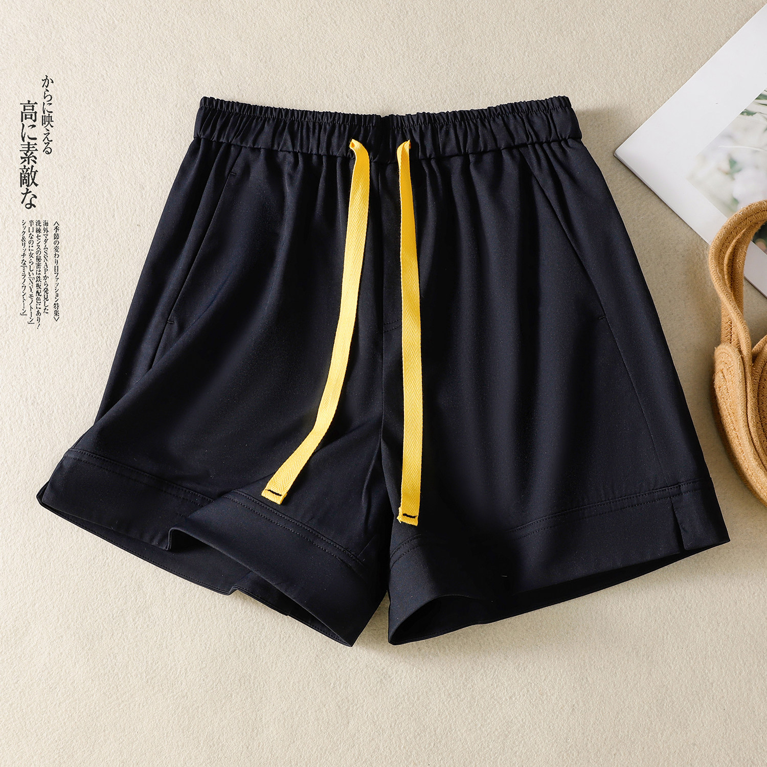 实拍松紧高腰阔腿短裤女夏季休闲薄款超好看裤子